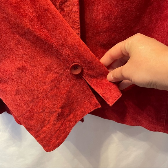 TRIA Red Leather Cropped Jacket Women’s Large Biker Moto Suede Coat Winter - Picture 4 of 16